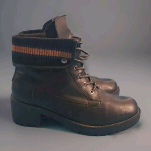 Rouge Chunky Heel Boot Sz 11  Black Faux Leather Lace Up Y2k Combat